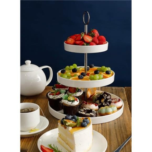 3-Tier Porcelain Cupcake Stand, Tiered Dessert Stand, Cake Stand-White Porcelain - Picture 3 of 7